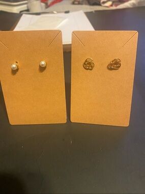 Gold Pearl and Gold Knot Stud Earring Set - Women Jewelry